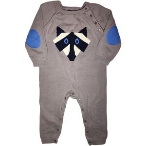 Baby Gap Fox Knit 18 24 Mos Boy Gray Longall Romper Sweater Outfit Face‎ Raccoon